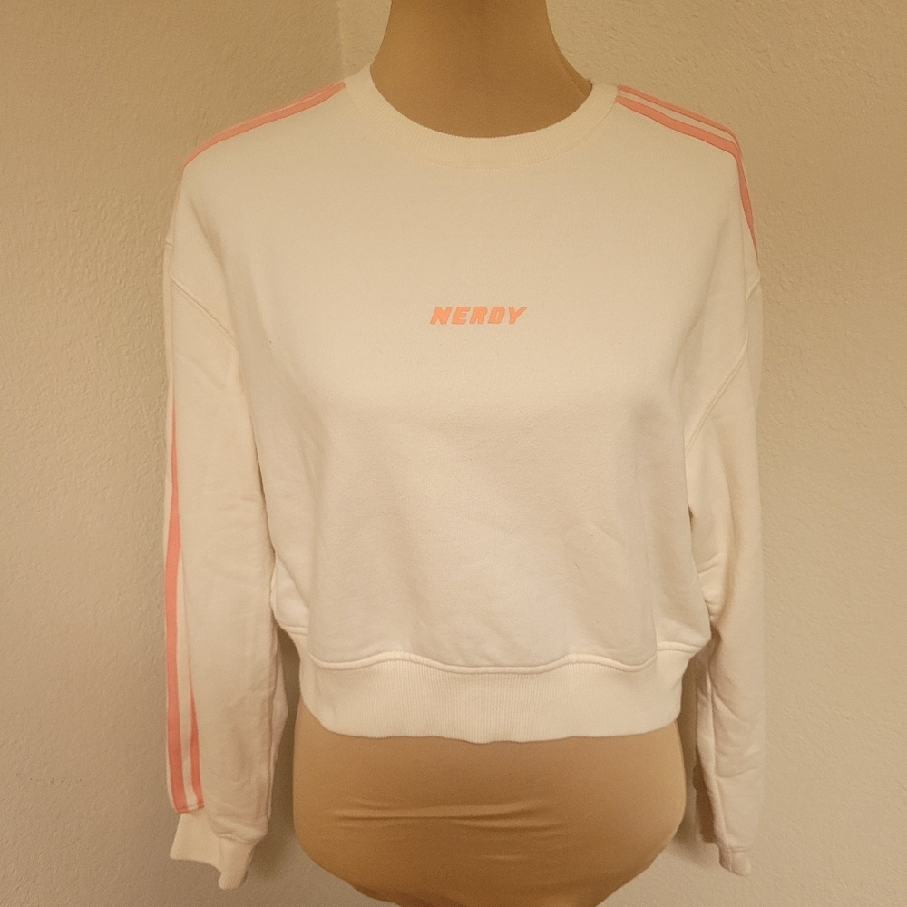 Nerdy White and Coral Cropped Sweatshirt